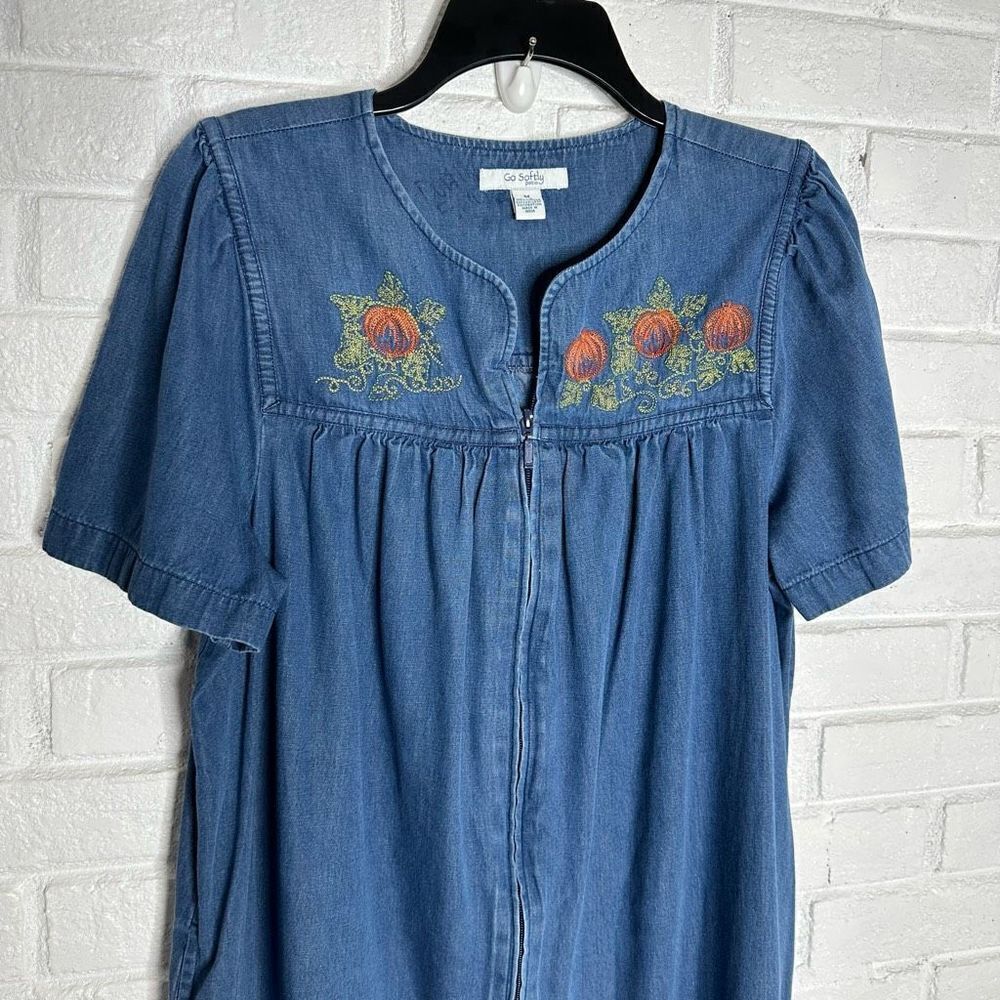 Go Softly‎ Patio Denim Dress Pumpkin Patch Fall Zipper size Medium - Picture 2 of 6